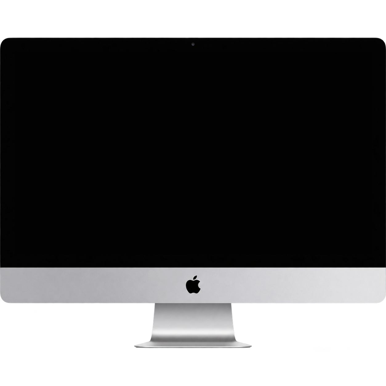 Straight-on front view of a silver iMac